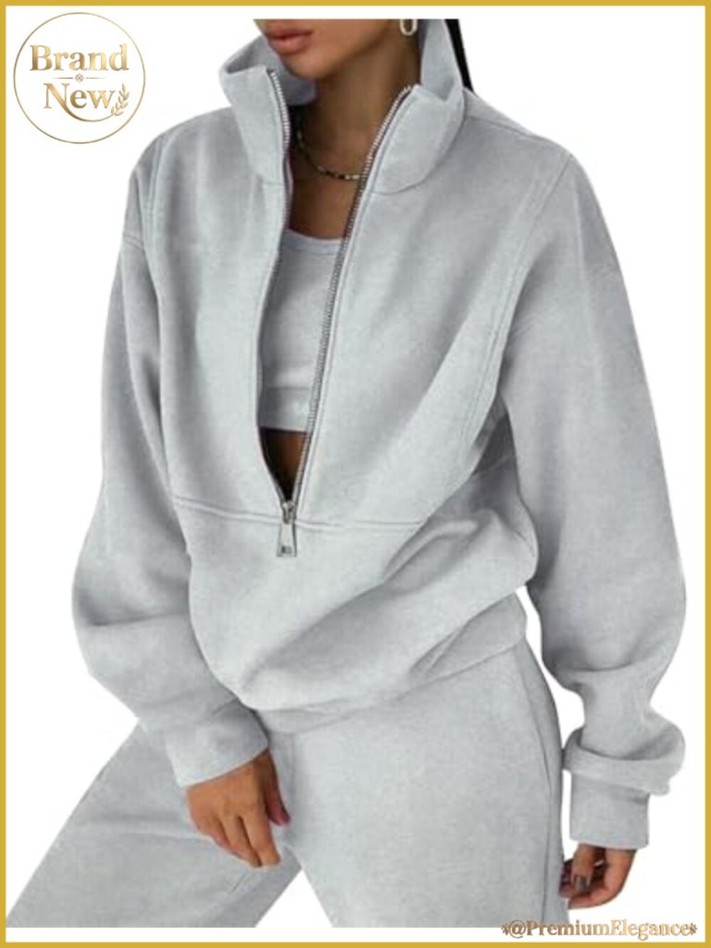 Womens Fleece 2 Piece Sweatsuit Half Zip Sweatshirt Jogger Set Tracksuit